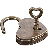 Antique Brass Heart Padlock, Vintage Key Lock for Luggage Diary Keepsake Boxes, Decorative Lock Keys