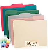 Color File Folders, 1/3-Cut Tabs, Letter Size, Assorted Colors Organizer File Folders for School ...