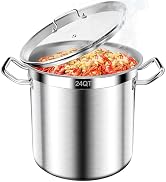 Stainless Steel Stock Pot - 24QT Heavy Duty Induction Cooking Pot with Visible Lid, Nonstick Thic...