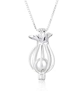 WADORN 925 Sterling Silver Waterdrop Cage Pendants Necklace, Bead Frame Pendant Blank Oval Hollow...