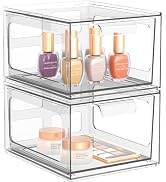 SpaceHacks 2 Pack Stackable Plastic Makeup Organizer Drawers, Acrylic Organizers, Clear Storage B...