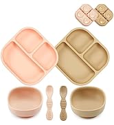 PandaEar Silicone Toddler Plates and Bowls Set| 2 Pack Baby Suction Plates + 2 Pack Baby Suction ...