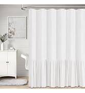 BTTN Beige Farmhouse Shower Curtain - Rustic Heavy Duty Fabric Linen Shower Curtain Set with Ruff...