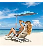 LOTTAFUN Height Adjustable Umbrella UPF 50+ with Universal Clamp for Beach Chair, Golf Cart, Whee...