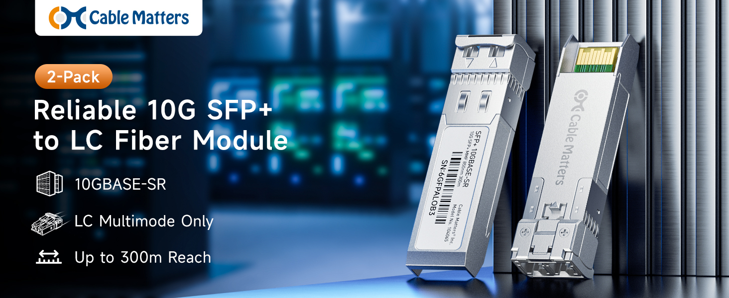 Cable Matters 1000BASE-SX SFP to LC multimode 1G fiber transceiver module 2-pack