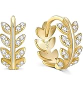 BriLove 14K Gold Plated Hoop Earrings for Women Mom 925 Sterling Silver Leaf Huggie Hoops Gifts f...