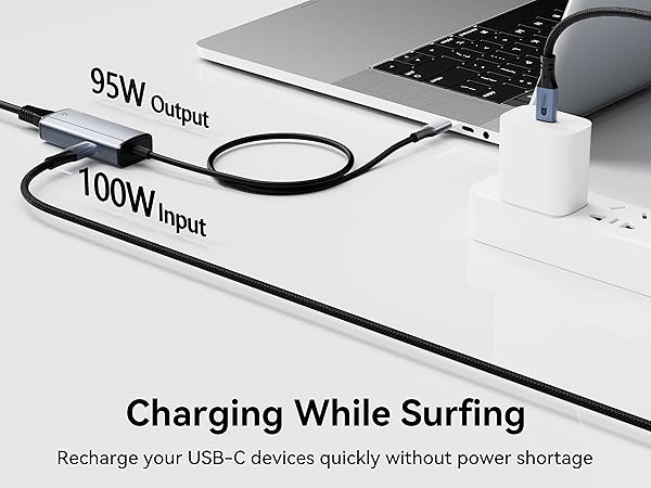 USB C to Ethernet RJ45 adapter with fast charging