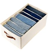 TAILI Drawer Organizer for Clothes, 7 Cells Beige Foldable Pants Storage Box With Handle for Jean...