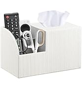 Fanousy Square Tissue Box Cover with Storage, PU Leather Cube Tissue Box Holder, Remote Control N...