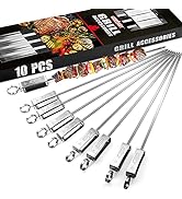 GRILLART Kabob Skewers for Grilling - Metal Skewer for Kabobs with Slider - Flat BBQ Skewer Stain...