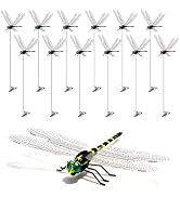 12 Pack 3D Dragonfly Clips, Fake Dragonflies with Stakes, Realistic Plastic Dragonfly Garden Deco...