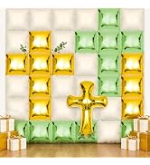Xqumoi Religious Square Foil Balloons Wall Backdrop - 36pcs God Bless Baptism Wall Backdrop Ballo...