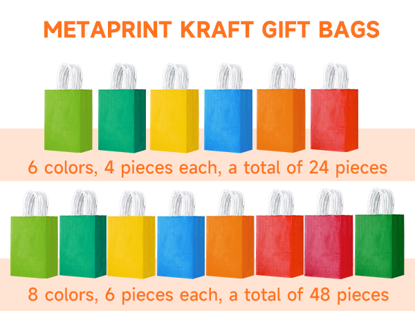METAPRINT Rainbow Paper Gift Bags with Handles in Bulk, 5.8x3.2x8.25 inch