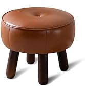 oakvivo Small Foot Stool, Round Faux Leather Pouf Ottoman Foot Rest, Footstool Ottomans with Rubb...