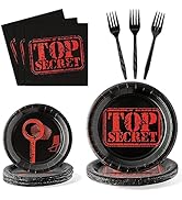 G1ngtar 96Pcs Top Secret Party Plates Supplies Secret Agent Spy Detective Party Tableware Decorat...