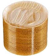 Festiva 200Pcs Gold Glitter Dessert Plates 6.3" with Forks 5"-Small Plastic Dessert/Cake/Appetize...