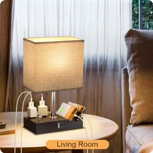 Bedroom Lamp with Dual AC Outlets for Living Room