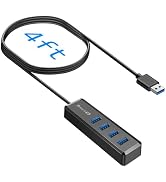 SmartQ USB 3.0 Hub 4 Port – 4ft Long Cable USB Extension Hub, High-Speed Multi-Port Adapter for L...