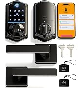 Veise VE017-B Fingerprint Smart Lock with 2 Lever Handles Set, Matte Black | App Control, Fob, To...