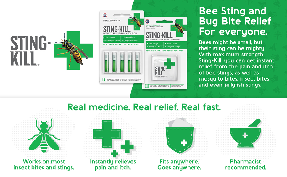 Sting Kill for bee stings, mosquito bites and bug bite first aid relief