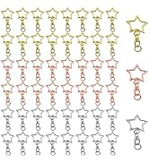 60Pcs Star Shaped Spring Snap Keychain Clip,3 Colors Metal Swivel Clasp Snap Hook Key Ring with C...
