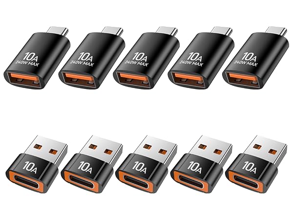 Series of small electronic USB devices arranged in two rows, showing multiple units of the same product in black and orange colors.