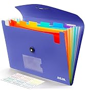Accordian File Organizer 7 Pocket Expanding File Folder with Labels, Plastic Expandable File Fold...