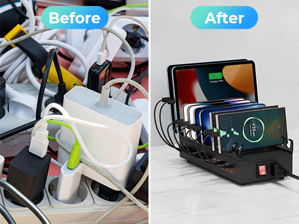 USB Charging Station, 24 Port Fast Charging Station for Multiple Devices USB C Charger Block