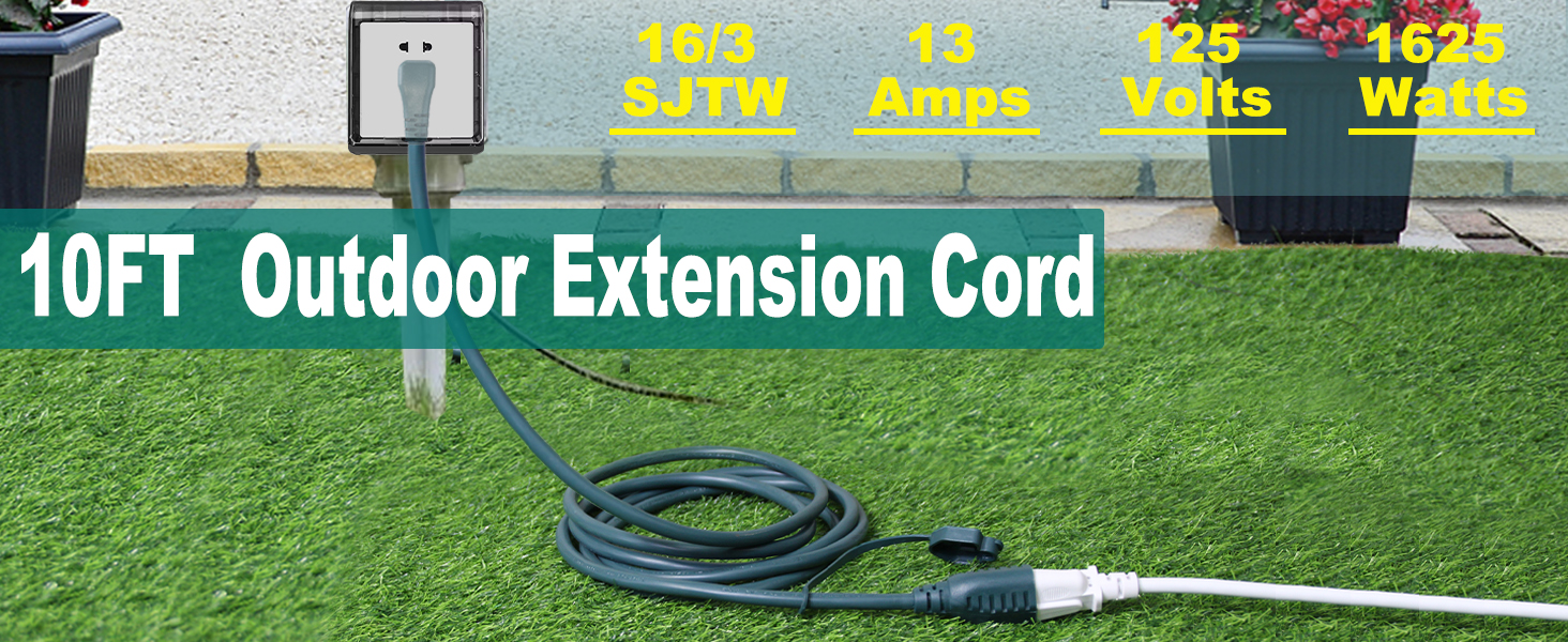 16AWG Cold Weather Outdoor Extension Cord, SJTW Extension Cable with 90 Degree Flat Plug
