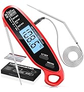 Vuwwey Instant Read Meat Thermometer Digital for Cooking with Dual Probe, Big Backlit & Calibrati...