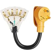 MECMO 30 Amp to 20 Amp 110V RV Distribution Adapter, NEMA TT-30P Male to 3X 5-15R/5-20R, 30 Amp t...