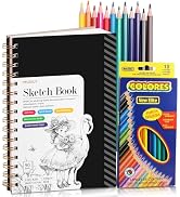 Sketch Book with 12 Color Pencil Set, 100 Sheets Spiral Sketchbook for Drawing (68lb/100gsm), Aci...