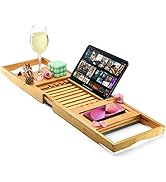 Luxury Bathtub Tray Caddy - Foldable Waterproof Bath Tray & Bath Caddy - Wooden Tub Organizer & H...