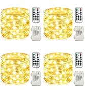 Fairy String Lights Battery Operated 4 Pack 33FT 100 LED Silvery Wire Twinkle Firefly Lights with...