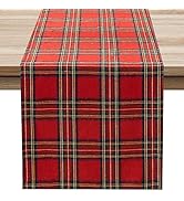 Softalker Christmas Checkered Tartan Table Runner - Red Buffalo Plaid Xmas Stain Resistant Washab...
