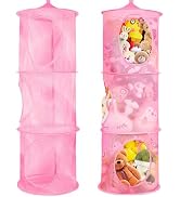 Coopache 2Pcs Mesh Hanging Stuffed Animal Storage Net or Hammock Pink, 3 Tier Foldable Toy Net St...