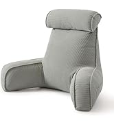 Ailuteie Corduroy Bed Rest Reading Pillow with Arms, Detachable Neck Roll, Pockets & Washable Cov...