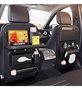 FASTAGEI 2 Pack Universal Premium Leather Foldable Car Backseat Organizer with Table Tray, Car Se...