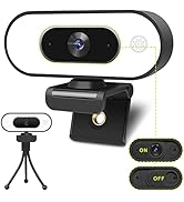Webcam with Ring Light Microphone - Streaming Web Camera, 1080P Full HD Pro Camera for PC Mac Lap...
