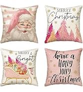 AVOIN colorlife Pink Christmas Stripes Santa Christmas Tree Sleigh Stocking Gift Throw Pillow Cov...