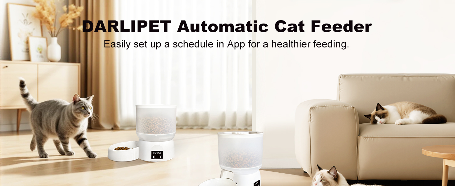Darlipet Automatic Cat Feeder,Rechargeble Auto Cat Feeder
