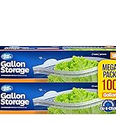 Gallon Storage Bags - 100 Count, Reusable Thick Food Plastic Storage Bags - Microwave-Safe, Zero ...