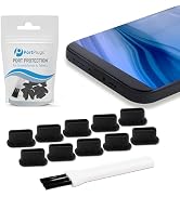 PortPlugs USB C Dust Plug (10-Pack) w/Cleaning Brush - Compatible w/iPhone 15, Galaxy S24-S20, Pi...