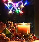 LOLStar Christmas Window Decorations, 3 Pack USB Multicolor Wreath, Gift Box, Santa Claus Xmas In...