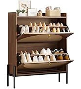 IRONCK Shoe Cabinet Storage with 2 Flip Drawers, Free Standing Wooden Shoe Storage Organizer Cabi...