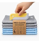 PRO-CLOTH Car Glass Cleaner Kit – 6 Honeycomb Microfiber Towels (12x16 in) & Mini Windshield Sque...