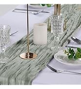 Peomeise Grey Green Cheesecloth Table Runner 10 Pack,17x108 Inches Boho Gauze Fabric Table Runner...