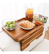 Holana 15.74" x 9.8" Couch Arm Table with Phone + Cup Holder 3 in 1 – Large Wooden Sofa Armest Tr...