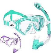 2 Pack Kids Snorkel Set Dry Top Snorkel Mask Snorkeling Gear for Kids Boys Girls Youth, No Leak C...