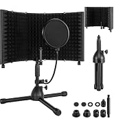 ITHWIU Desktop Microphone Isolation Shield with Tripod Stand Curved Panel, Foldable Microphone So...